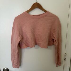 Zara Blush Pink Basic Long Sleeve Cropped Sweatshirt Size XS